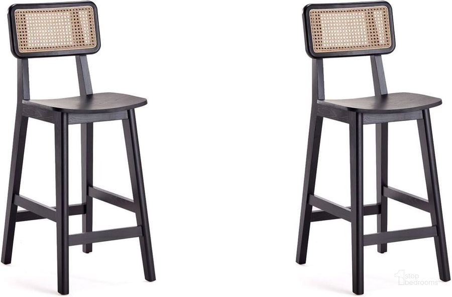 Versailles Counter Stool In Black And Natural Cane Set of 2