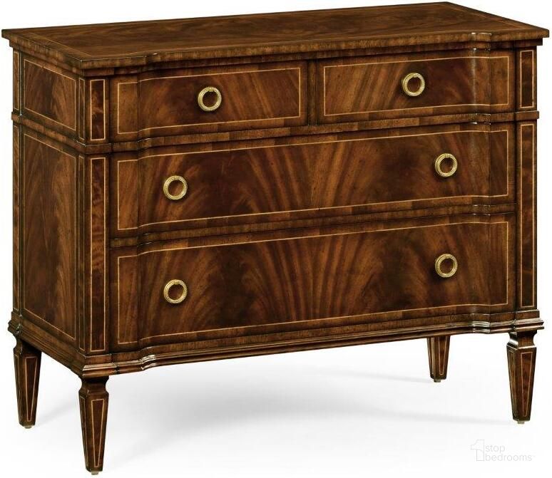 The appearance of Versailles Regency Style Mahogany Reverse Breakfront Chest Of Drawers designed by Jonathan Charles in the traditional interior design. This antique piece of furniture  was selected by 1StopBedrooms from Versailles Collection to add a touch of cosiness and style into your home. Sku: 494844-MAH. Material: Wood. Product Type: Chest. Image1