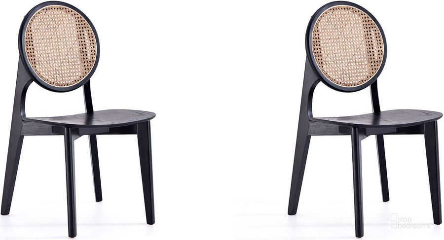 The appearance of Versailles Round Dining Chair In Black And Natural Cane Set of 2 designed by Manhattan Comfort in the industrial interior design. This black and natural piece of furniture  was selected by 1StopBedrooms from Versailles Collection to add a touch of cosiness and style into your home. Sku: DCCA11-BK. Material: Wood. Product Type: Dining Chair. Image1