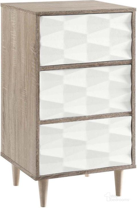 The appearance of Vespera 3 Drawer Chest In Oak White designed by Modway in the modern / contemporary interior design. This oak white piece of furniture  was selected by 1StopBedrooms from Vespera Collection to add a touch of cosiness and style into your home. Sku: MOD-7081-OAK-WHI. Product Type: Chest. Material: MDF. Image1
