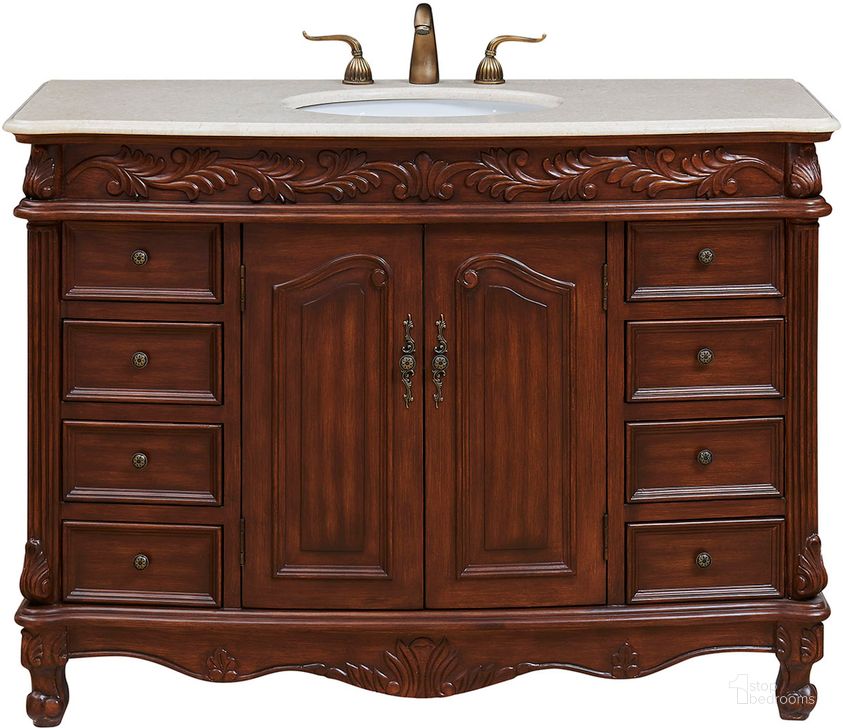 The appearance of Bordeaux 48" Teak Color Single Vanity Set designed by Elegant Lighting in the traditional interior design. This brown piece of furniture  was selected by 1StopBedrooms from Bordeaux Collection to add a touch of cosiness and style into your home. Sku: VF-1040. Material: MDF. Product Type: Bathroom Vanity. Image1