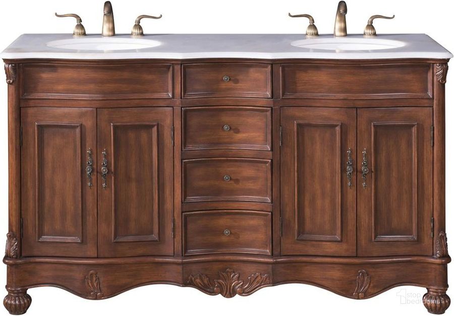 The appearance of Windsor 60" Teak Color Double Vanity designed by Elegant Lighting in the traditional interior design. This brown piece of furniture  was selected by 1StopBedrooms from Windsor Collection to add a touch of cosiness and style into your home. Sku: VF-1048. Material: MDF. Product Type: Bathroom Vanity. Image1