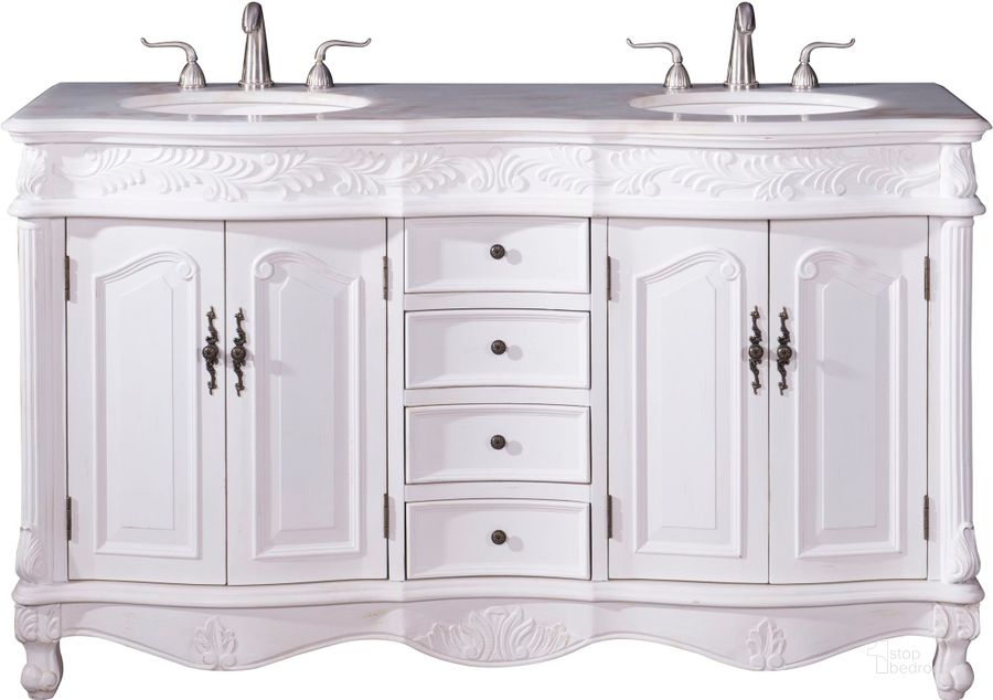 The appearance of Windsor 60" White Double Vanity designed by Elegant Lighting in the country / farmhouse interior design. This white piece of furniture  was selected by 1StopBedrooms from Windsor Collection to add a touch of cosiness and style into your home. Sku: VF-1049. Material: MDF. Product Type: Bathroom Vanity. Image1
