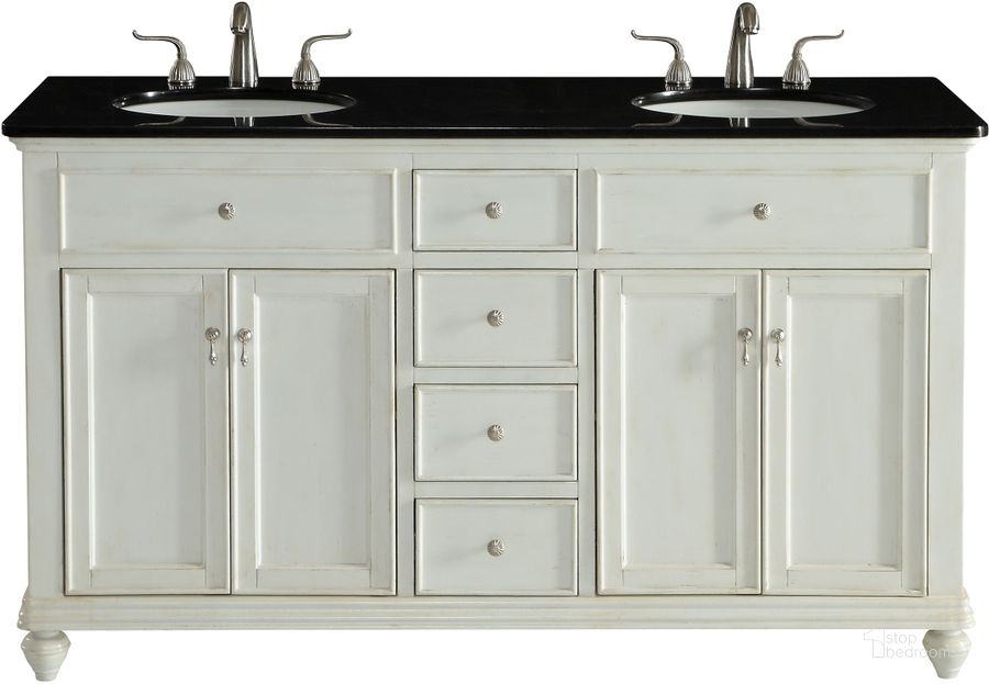 The appearance of Otto 60" Antique White Double Vanity Set designed by Elegant Lighting in the transitional interior design. This white piece of furniture  was selected by 1StopBedrooms from Otto Collection to add a touch of cosiness and style into your home. Sku: VF12360DAW. Material: MDF. Product Type: Bathroom Vanity. Image1