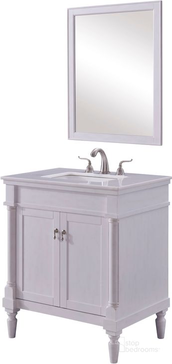 The appearance of Lexington 30" Antique White Single Vanity Set designed by Elegant Lighting in the country / farmhouse interior design. This antique white piece of furniture  was selected by 1StopBedrooms from Lexington Collection to add a touch of cosiness and style into your home. Sku: VF13030AW. Material: MDF. Product Type: Bathroom Vanity. Image1