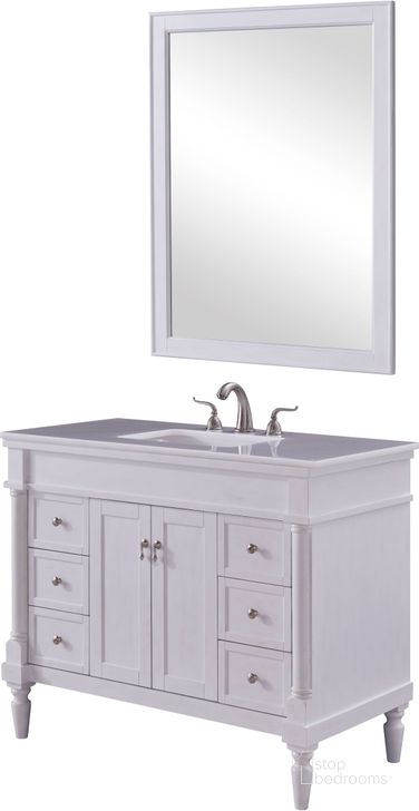 The appearance of Lexington 42" Antique White Single Vanity Set designed by Elegant Lighting in the country / farmhouse interior design. This antique white piece of furniture  was selected by 1StopBedrooms from Lexington Collection to add a touch of cosiness and style into your home. Sku: VF13042AW. Material: MDF. Product Type: Bathroom Vanity. Image1
