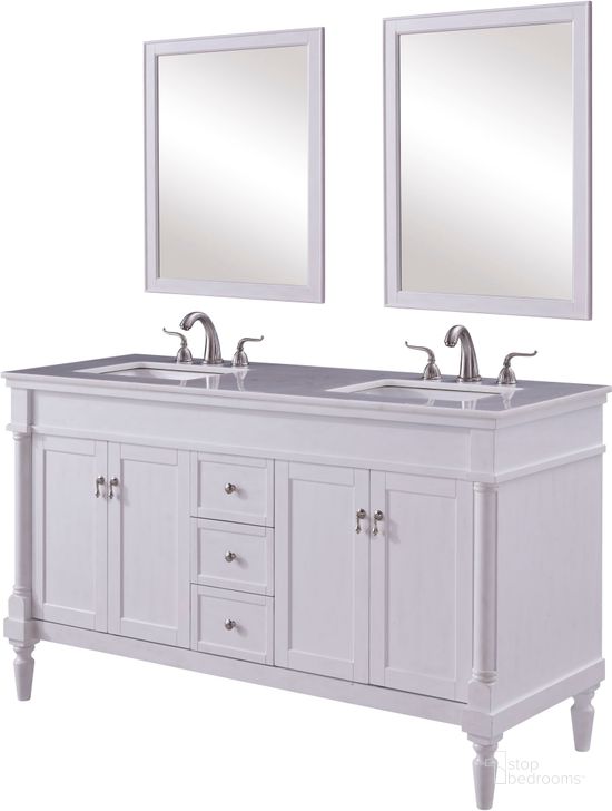 The appearance of Lexington 60" Antique White Single Vanity Set designed by Elegant Lighting in the country / farmhouse interior design. This antique white piece of furniture  was selected by 1StopBedrooms from Lexington Collection to add a touch of cosiness and style into your home. Sku: VF13060DAW. Material: MDF. Product Type: Bathroom Vanity. Image1