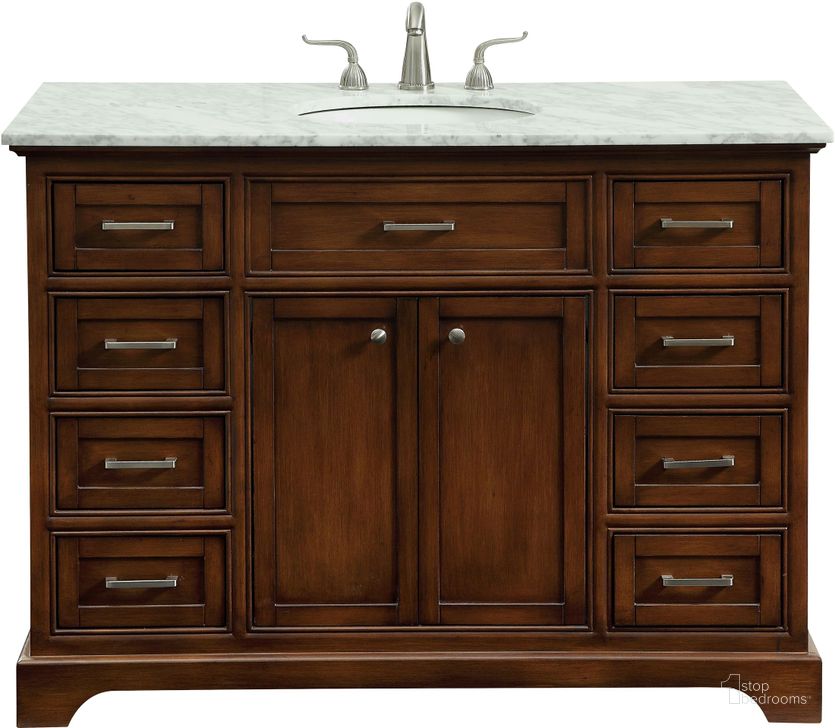 The appearance of Americana 48" Teak Single Vanity Set designed by Elegant Lighting in the transitional interior design. This brown piece of furniture  was selected by 1StopBedrooms from Americana Collection to add a touch of cosiness and style into your home. Sku: VF15048TK. Material: MDF. Product Type: Bathroom Vanity. Image1