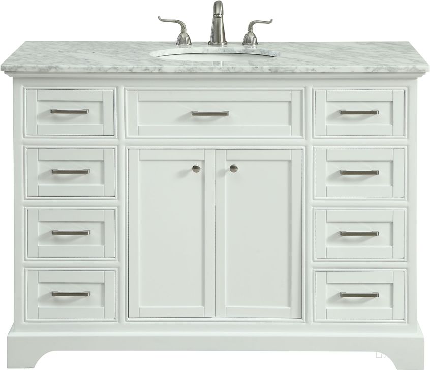 The appearance of Americana 48" White Single Vanity Set designed by Elegant Lighting in the transitional interior design. This white piece of furniture  was selected by 1StopBedrooms from Americana Collection to add a touch of cosiness and style into your home. Sku: VF15048WH. Material: MDF. Product Type: Bathroom Vanity. Image1