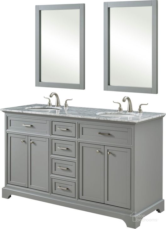 The appearance of Americana 60" Light Grey Double Vanity Set designed by Elegant Lighting in the transitional interior design. This gray piece of furniture  was selected by 1StopBedrooms from Americana Collection to add a touch of cosiness and style into your home. Sku: VF15060DGR. Material: MDF. Product Type: Bathroom Vanity. Image1