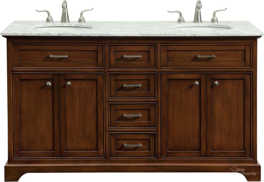 The appearance of Americana 60" Teak Double Vanity Set designed by Elegant Lighting in the transitional interior design. This brown piece of furniture  was selected by 1StopBedrooms from Americana Collection to add a touch of cosiness and style into your home. Sku: VF15060DTK. Material: MDF. Product Type: Bathroom Vanity. Image1
