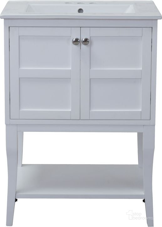 The appearance of Mason 24 White Vanity Set designed by Elegant Lighting in the transitional interior design. This white piece of furniture  was selected by 1StopBedrooms from Mason Collection to add a touch of cosiness and style into your home. Sku: VF2100. Material: Wood. Product Type: Bathroom Vanity.