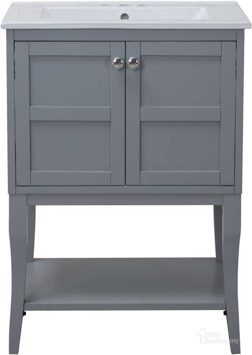 The appearance of Mason 24 Grey Vanity Set designed by Elegant Lighting in the transitional interior design. This gray piece of furniture  was selected by 1StopBedrooms from Mason Collection to add a touch of cosiness and style into your home. Sku: VF2101. Material: Wood. Product Type: Bathroom Vanity.
