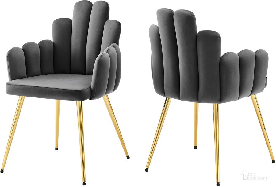 The appearance of Viceroy Performance Velvet Dining Chair Set Of 2 In Gold Gray designed by Modway in the modern / contemporary interior design. This gold gray piece of furniture  was selected by 1StopBedrooms from Viceroy Collection to add a touch of cosiness and style into your home. Sku: EEI-4679-GLD-GRY. Material: Metal. Product Type: Dining Chair. Image1