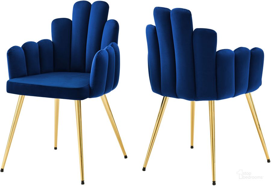 The appearance of Viceroy Performance Velvet Dining Chair Set Of 2 In Gold Navy designed by Modway in the modern / contemporary interior design. This gold navy piece of furniture  was selected by 1StopBedrooms from Viceroy Collection to add a touch of cosiness and style into your home. Sku: EEI-4679-GLD-NAV. Material: Metal. Product Type: Dining Chair. Image1