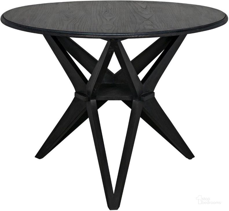 The appearance of Victor Dining Table In Charcoal Black designed by Noir in the transitional interior design. This charcoal piece of furniture  was selected by 1StopBedrooms from Victor Collection to add a touch of cosiness and style into your home. Sku: AE-30CHB. Table Base Style: Trestle. Table Top Shape: Round. Product Type: Dining Table. Material: Wood Veneer. Size: 39". Image1