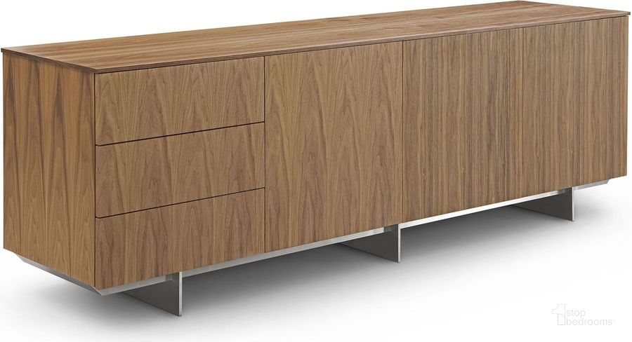 The appearance of Victor Walnut And Stainless Steel Sideboard designed by Bellini Modern Living in the transitional interior design. This brown piece of furniture  was selected by 1StopBedrooms from Victor Collection to add a touch of cosiness and style into your home. Sku: Victor SB. Product Type: Sideboard.