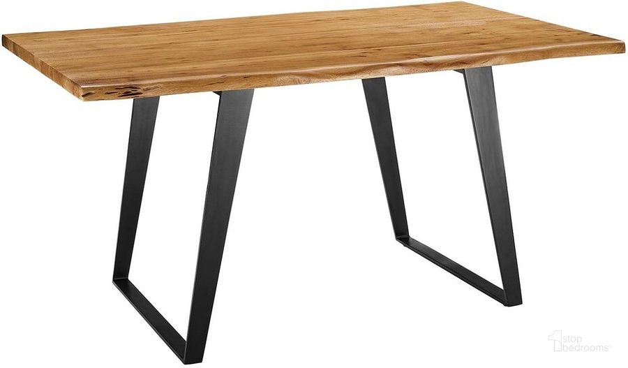 The appearance of Viggo 60 Inch Live Edge Acacia Wood Acacia Wood Dining Table In Black and Natural designed by Modway in the  interior design. This black and natural piece of furniture  was selected by 1StopBedrooms from Viggo Collection to add a touch of cosiness and style into your home. Sku: EEI-6067-BLK-NAT. Table Base Style: Double Pedestal. Material: Steel. Product Type: Dining Table. Table Top Shape: Rectangular. Size: 60". Image1