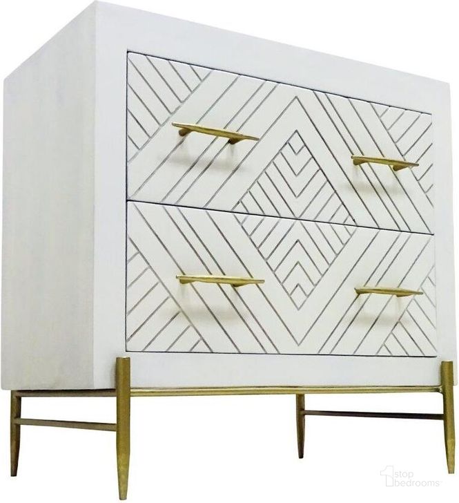 The appearance of Redondo Perez 2 Drawer Nightstand In White designed by Moti in the transitional interior design. This white piece of furniture  was selected by 1StopBedrooms from Redondo Collection to add a touch of cosiness and style into your home. Sku: 59014002A. Material: Wood. Product Type: Nightstand.
