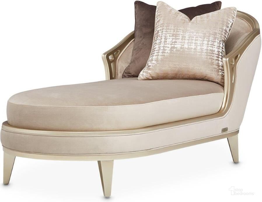 The appearance of Villa Cherie Chaise In Porcini/Hazelnut designed by AICO in the modern / contemporary interior design. This hazelnut piece of furniture  was selected by 1StopBedrooms from Villa Collection to add a touch of cosiness and style into your home. Sku: N9008845-PRCNI-410. Material: Polyester. Product Type: Chaise. Image1