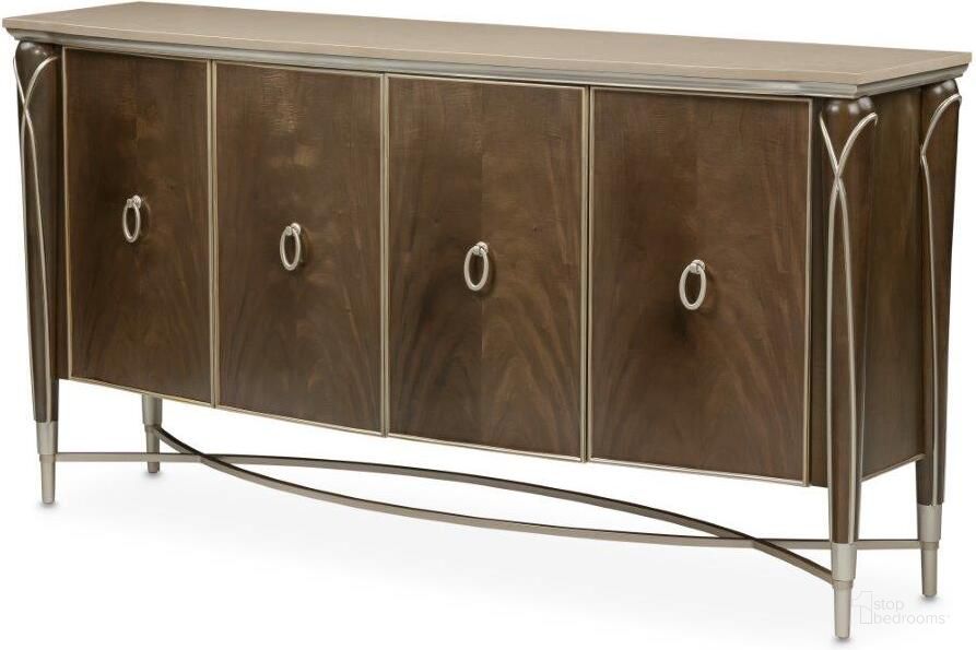 The appearance of Villa Cherie Sideboard In Hazelnut designed by AICO in the transitional interior design. This hazelnut piece of furniture  was selected by 1StopBedrooms from Villa Collection to add a touch of cosiness and style into your home. Sku: N9008007SA-410. Material: Marble. Product Type: Sideboard. Image1