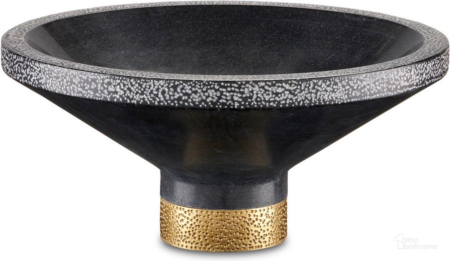 The appearance of Vincent Black Marble Bowl designed by Currey & Company in the modern / contemporary interior design. This black piece of furniture  was selected by 1StopBedrooms from Vincent Collection to add a touch of cosiness and style into your home. Sku: 1200-0659. Product Type: Bowl. Material: Brass. Image1