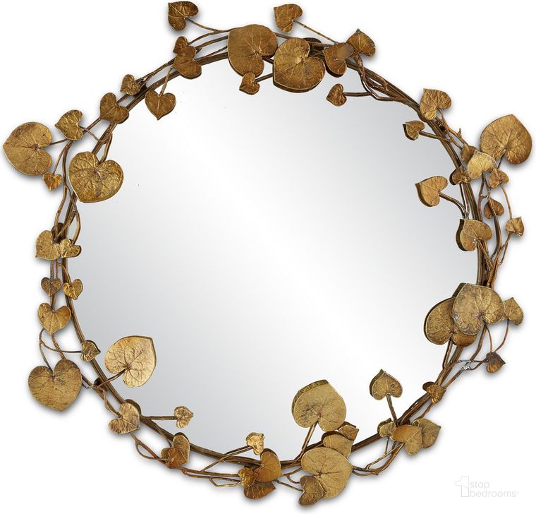 The appearance of Vinna Round Brass Leaves Mirror designed by Currey & Company in the modern / contemporary interior design. This brass piece of furniture  was selected by 1StopBedrooms from Vinna Collection to add a touch of cosiness and style into your home. Sku: 1000-0116. Material: Wood. Product Type: Accent Mirror. Image1