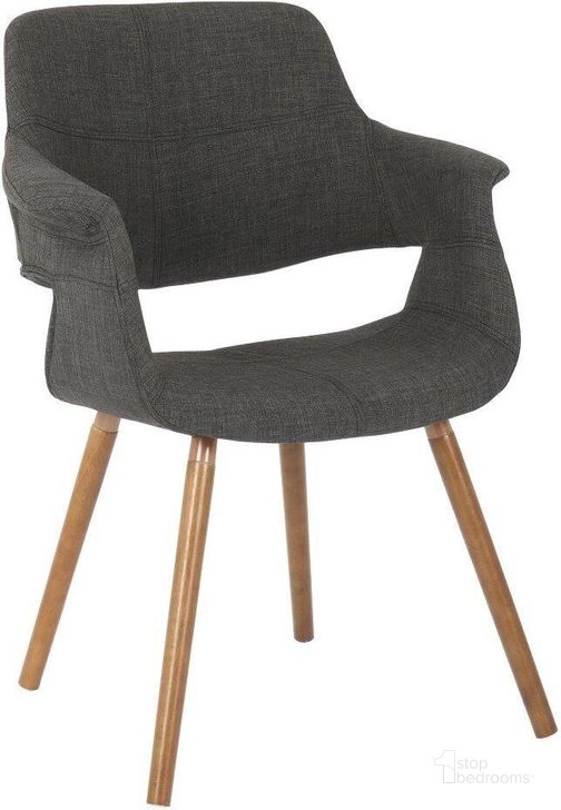 The appearance of Vintage Flair Mid-Century Modern Chair In Walnut And Charcoal Fabric designed by Lumisource in the transitional interior design. This walnut piece of furniture  was selected by 1StopBedrooms from Vintage Flair Collection to add a touch of cosiness and style into your home. Sku: CHR-JY-VFL CHAR. Material: Fabric. Product Type: Chair. Image1