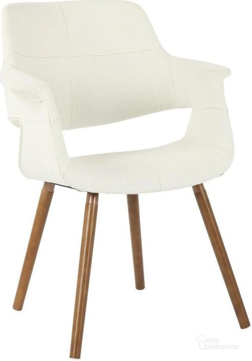 The appearance of Vintage Flair Mid-Century Modern Chair In Walnut And Cream Fabric designed by Lumisource in the transitional interior design. This walnut piece of furniture  was selected by 1StopBedrooms from Vintage Flair Collection to add a touch of cosiness and style into your home. Sku: CHR-JY-VFL CR. Material: Fabric. Product Type: Chair. Image1