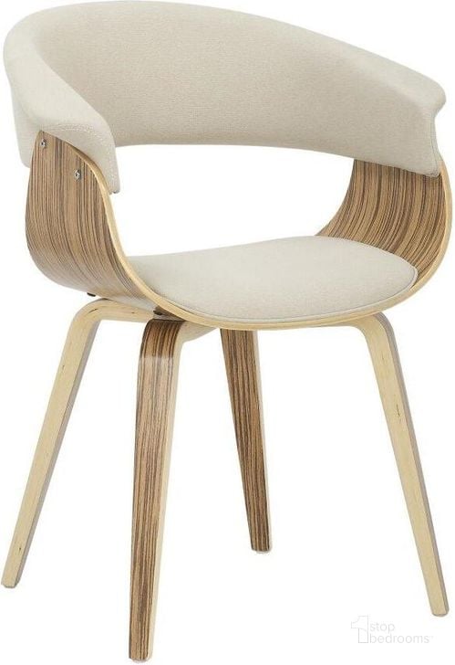 The appearance of Vintage Mod Mid-Century Modern Dining/Accent Chair In Zebra Wood And Cream Fabric designed by Lumisource in the transitional interior design. This zebra piece of furniture  was selected by 1StopBedrooms from Vintage Mod Collection to add a touch of cosiness and style into your home. Sku: CH-VMONL ZBCR. Material: Polyester. Product Type: Accent Chair. Image1