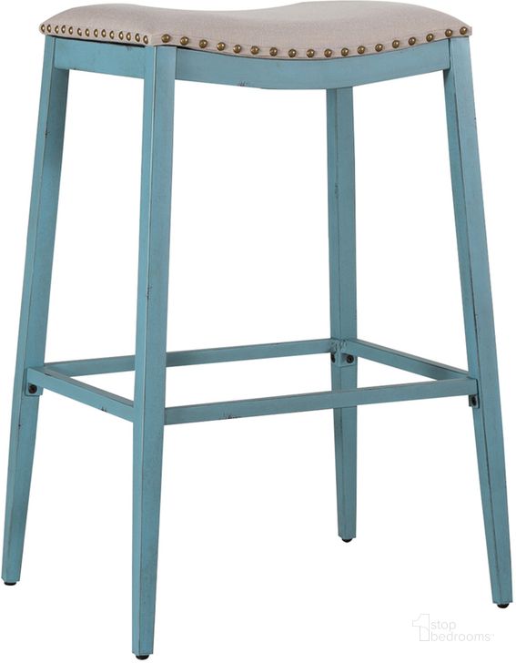 The appearance of Vintage Series Backless Upholstered Barstool In Blue designed by Liberty in the rustic / southwestern interior design. This blue piece of furniture  was selected by 1StopBedrooms from Vintage Series Collection to add a touch of cosiness and style into your home. Sku: 179-B000130-BL. Material: Metal. Product Type: Barstool. Image1