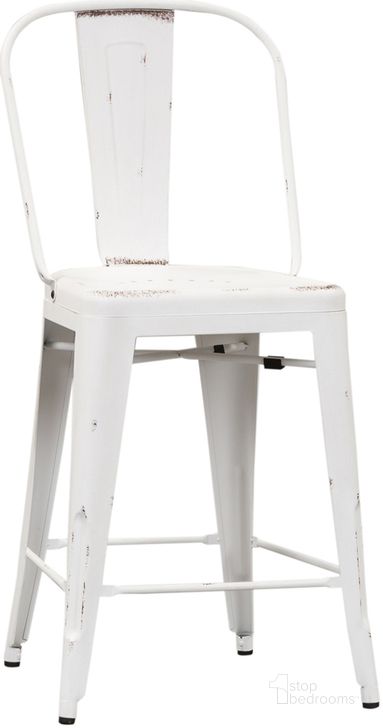 The appearance of Vintage Series Bow Back Counter Chair Set Of 2 In Antique White designed by Liberty in the rustic / southwestern interior design. This antique white piece of furniture  was selected by 1StopBedrooms from Vintage Series Collection to add a touch of cosiness and style into your home. Sku: 179-B350524-AW. Product Type: Counter Height Chair. Material: Pine. Image1
