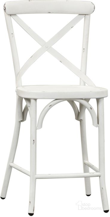 The appearance of Vintage Series X Back Counter Chair Set Of 2 In Antique White designed by Liberty in the rustic / southwestern interior design. This antique white piece of furniture  was selected by 1StopBedrooms from Vintage Series Collection to add a touch of cosiness and style into your home. Sku: 179-B300524-AW. Product Type: Counter Height Chair. Material: Pine. Image1