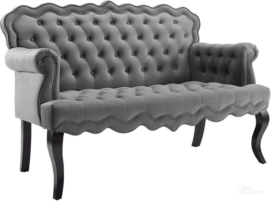 The appearance of Viola Gray Chesterfield Button Tufted Loveseat Performance Velvet Settee designed by Modway in the modern / contemporary interior design. This gray piece of furniture  was selected by 1StopBedrooms from Viola Collection to add a touch of cosiness and style into your home. Sku: EEI-3373-GRY. Product Type: Settee. Material: MDF. Image1