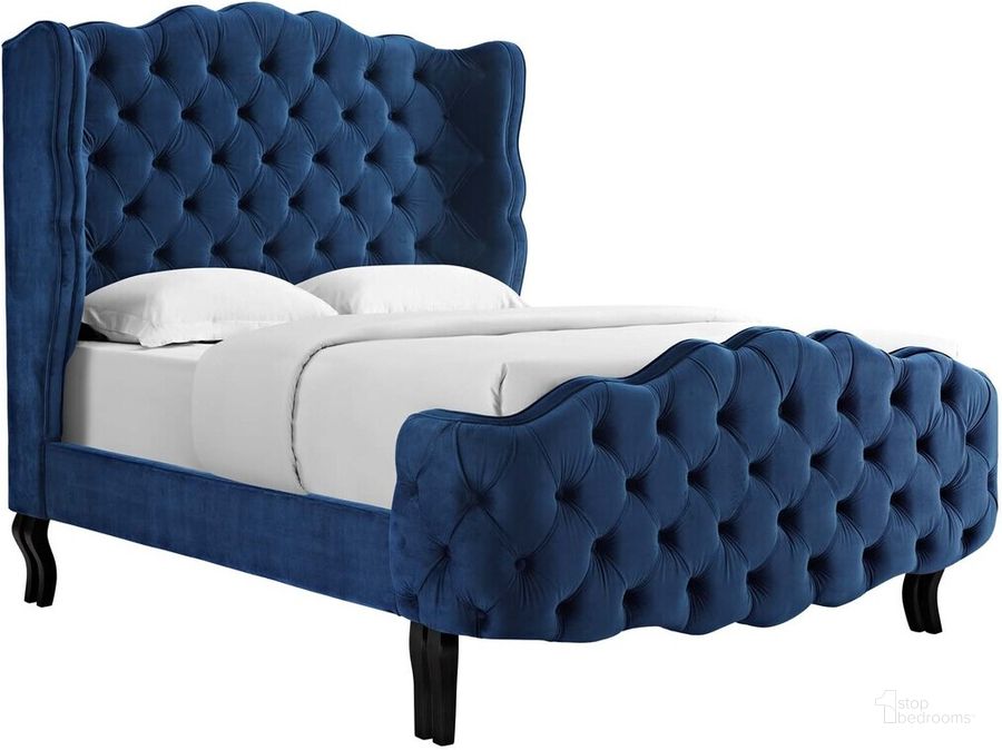 The appearance of Violette Queen Tufted Wingback Performance Velvet Platform Bed In Navy designed by Modway in the modern / contemporary interior design. This navy piece of furniture  was selected by 1StopBedrooms from Violette Collection to add a touch of cosiness and style into your home. Sku: MOD-5804-NAV. Bed Type: Platform Bed. Material: Polyester. Product Type: Platform Bed. Bed Size: Queen. Image1