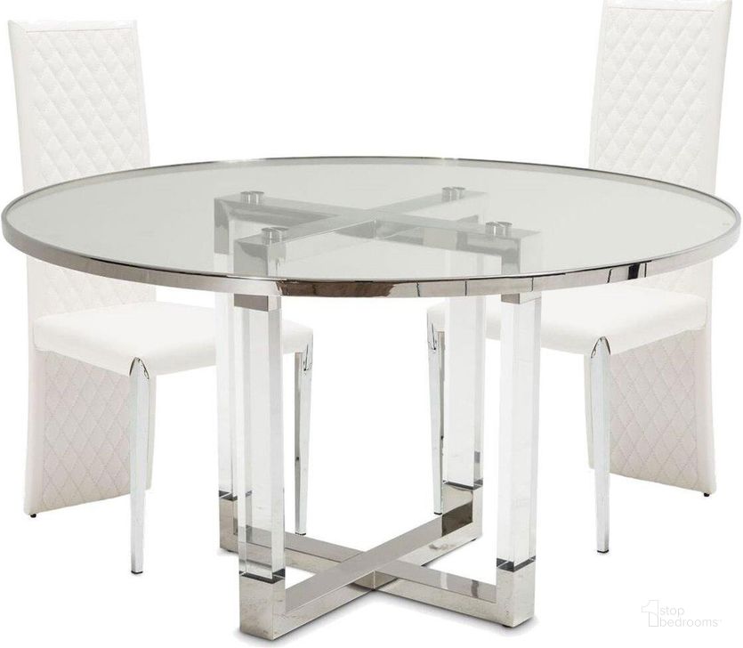 The appearance of Virginia Lane Silver Dining Set designed by FineForm in the modern / contemporary interior design. This silver piece of furniture  was selected by 1StopBedrooms from Virginia Lane Collection to add a touch of cosiness and style into your home. Sku: N9016001T-13;N9016001B-13;N9016003AS-116. Table Base Style: Pedestal. Table Top Shape: Round. Product Type: Dining Room Set. Material: Stainless Steel. Size: 95". Image1