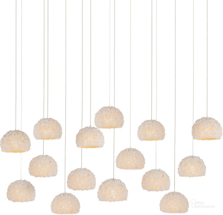 The appearance of Virtu 15 Light Multi Drop Rectangular Pendant In Natural designed by Currey & Company in the  interior design. This natural piece of furniture  was selected by 1StopBedrooms from Virtu Collection to add a touch of cosiness and style into your home. Sku: 9000-1181. Material: Metal. Product Type: Pendant Lighting. Image1