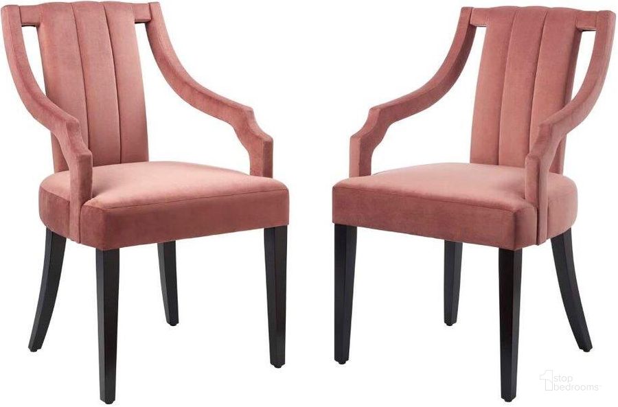 The appearance of Virtue Dusty Rose Performance Velvet Dining Chairs - Set Of 2 designed by Modway in the modern / contemporary interior design. This dusty rose piece of furniture  was selected by 1StopBedrooms from Virtue Collection to add a touch of cosiness and style into your home. Sku: EEI-4554-DUS. Product Type: Dining Chair. Material: Rubberwood. Image1