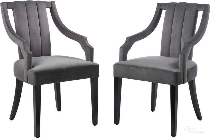 The appearance of Virtue Gray Performance Velvet Dining Chairs - Set Of 2 designed by Modway in the modern / contemporary interior design. This gray piece of furniture  was selected by 1StopBedrooms from Virtue Collection to add a touch of cosiness and style into your home. Sku: EEI-4554-GRY. Product Type: Dining Chair. Material: Rubberwood. Image1