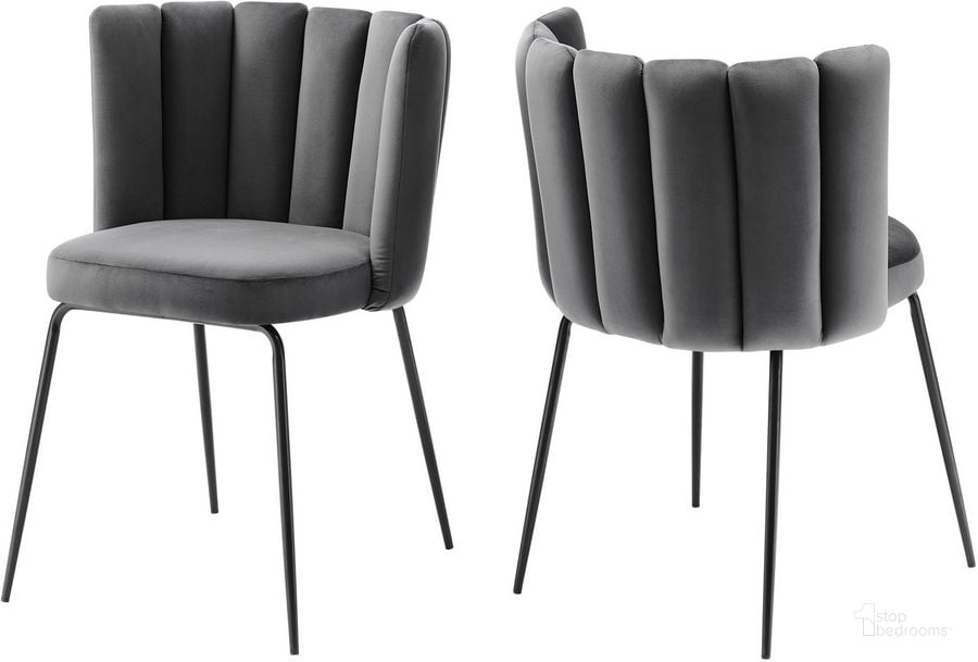 The appearance of Virtue Performance Velvet Dining Chair Set Of 2 In Black Gray designed by Modway in the modern / contemporary interior design. This black gray piece of furniture  was selected by 1StopBedrooms from Virtue Collection to add a touch of cosiness and style into your home. Sku: EEI-4675-BLK-GRY. Material: Metal. Product Type: Dining Chair. Image1