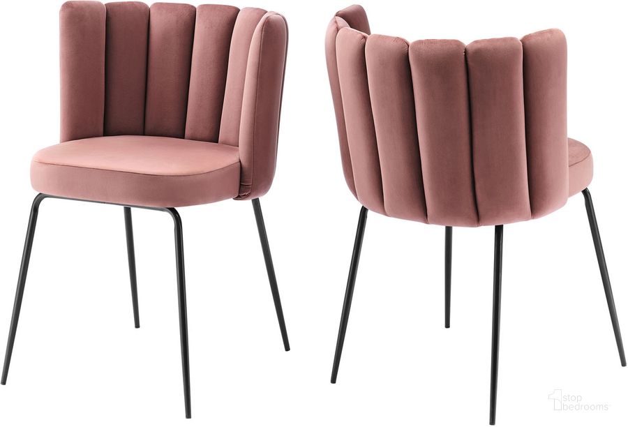 The appearance of Virtue Performance Velvet Dining Chair Set Of 2 In Dusty Rose designed by Modway in the modern / contemporary interior design. This dusty rose piece of furniture  was selected by 1StopBedrooms from Virtue Collection to add a touch of cosiness and style into your home. Sku: EEI-4675-BLK-DUS. Material: Metal. Product Type: Dining Chair. Image1