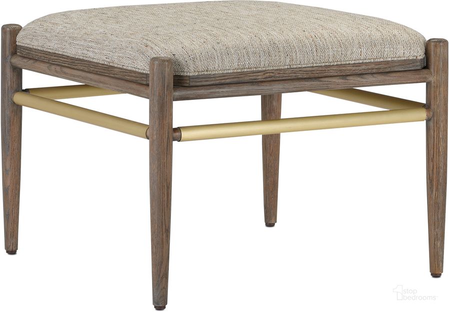 The appearance of Visby Light Pepper Ottoman designed by Currey & Company in the modern / contemporary interior design. This pepper piece of furniture  was selected by 1StopBedrooms from Visby Collection to add a touch of cosiness and style into your home. Sku: 7000-0282. Product Type: Ottoman. Material: Brass. Image1