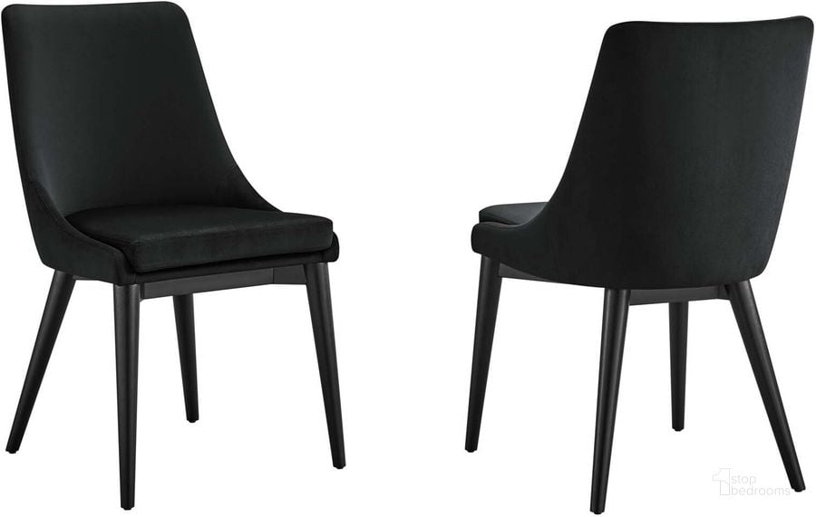 The appearance of Viscount Accent Performance Velvet Dining Chair - Set of 2 In Black designed by Modway in the modern / contemporary interior design. This black piece of furniture  was selected by 1StopBedrooms from Viscount Collection to add a touch of cosiness and style into your home. Sku: EEI-5816-BLK. Product Type: Dining Chair. Material: Plywood. Image1