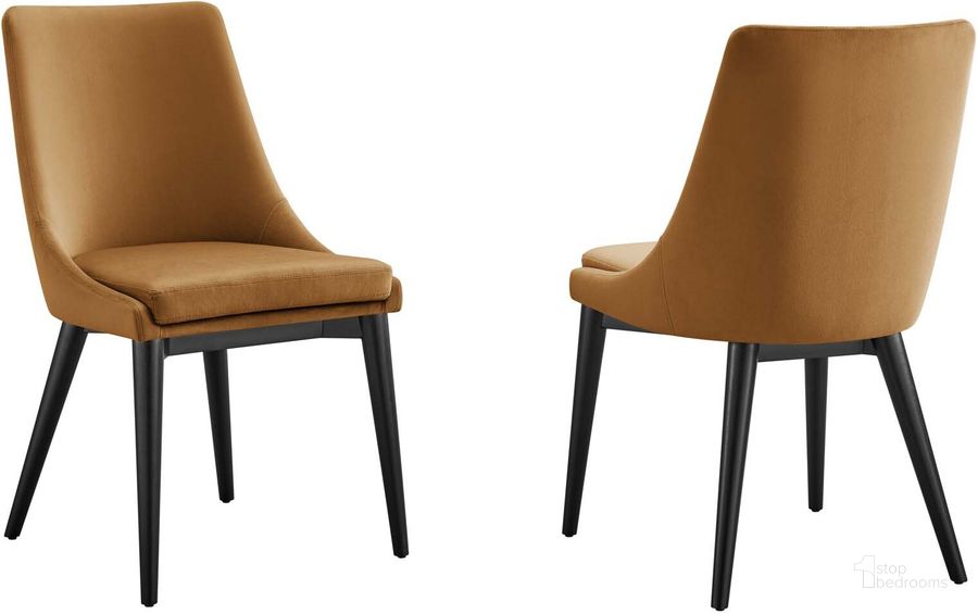 The appearance of Viscount Accent Performance Velvet Dining Chair - Set of 2 In Cognac designed by Modway in the modern / contemporary interior design. This cognac piece of furniture  was selected by 1StopBedrooms from Viscount Collection to add a touch of cosiness and style into your home. Sku: EEI-5816-COG. Product Type: Dining Chair. Material: Plywood. Image1