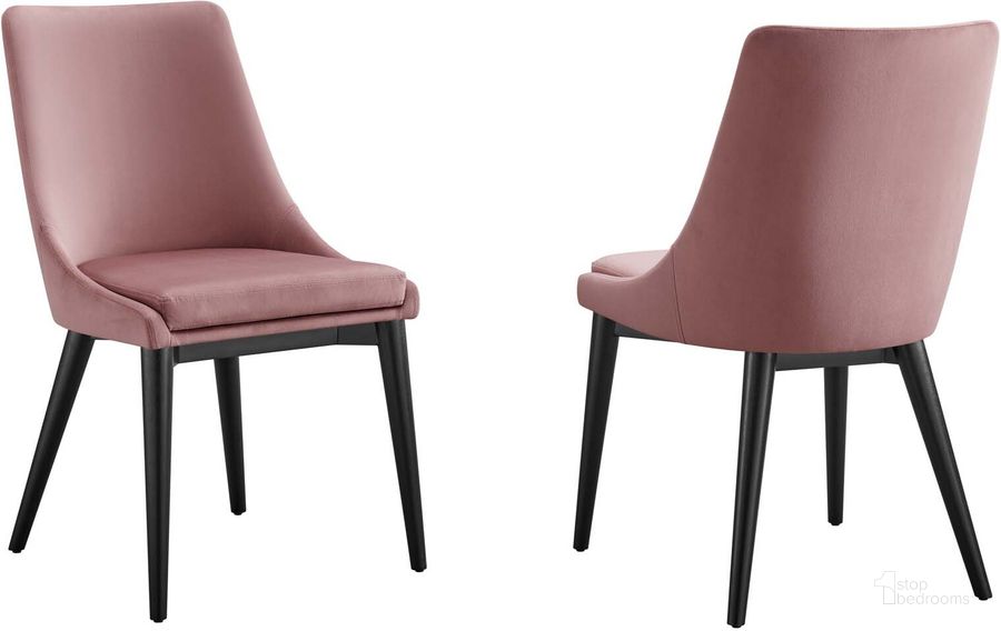 The appearance of Viscount Accent Performance Velvet Dining Chair - Set of 2 In Dusty Rose designed by Modway in the modern / contemporary interior design. This dusty rose piece of furniture  was selected by 1StopBedrooms from Viscount Collection to add a touch of cosiness and style into your home. Sku: EEI-5816-DUS. Product Type: Dining Chair. Material: Plywood. Image1