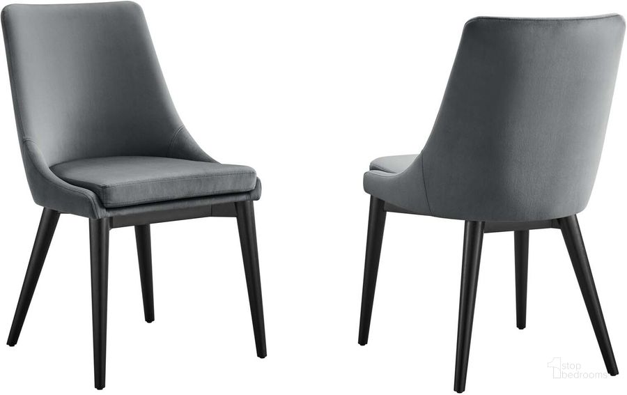 The appearance of Viscount Accent Performance Velvet Dining Chair - Set of 2 In Gray designed by Modway in the modern / contemporary interior design. This gray piece of furniture  was selected by 1StopBedrooms from Viscount Collection to add a touch of cosiness and style into your home. Sku: EEI-5816-GRY. Product Type: Dining Chair. Material: Plywood. Image1