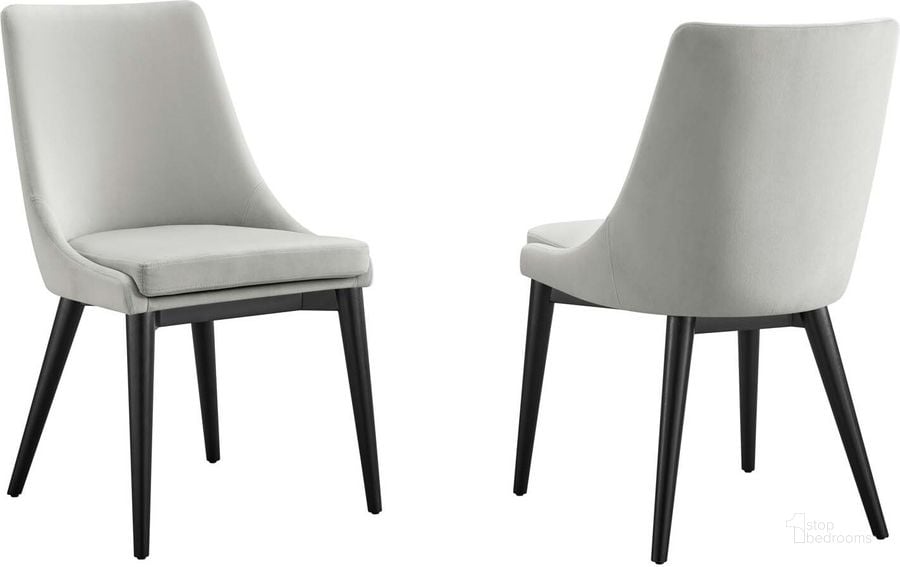 The appearance of Viscount Accent Performance Velvet Dining Chair - Set of 2 In Light Gray designed by Modway in the modern / contemporary interior design. This light gray piece of furniture  was selected by 1StopBedrooms from Viscount Collection to add a touch of cosiness and style into your home. Sku: EEI-5816-LGR. Product Type: Dining Chair. Material: Plywood. Image1