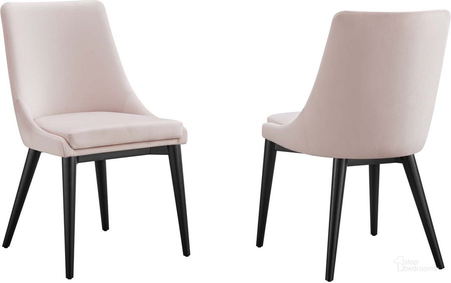 The appearance of Viscount Accent Performance Velvet Dining Chair - Set of 2 In Pink designed by Modway in the modern / contemporary interior design. This pink piece of furniture  was selected by 1StopBedrooms from Viscount Collection to add a touch of cosiness and style into your home. Sku: EEI-5816-PNK. Product Type: Dining Chair. Material: Plywood. Image1
