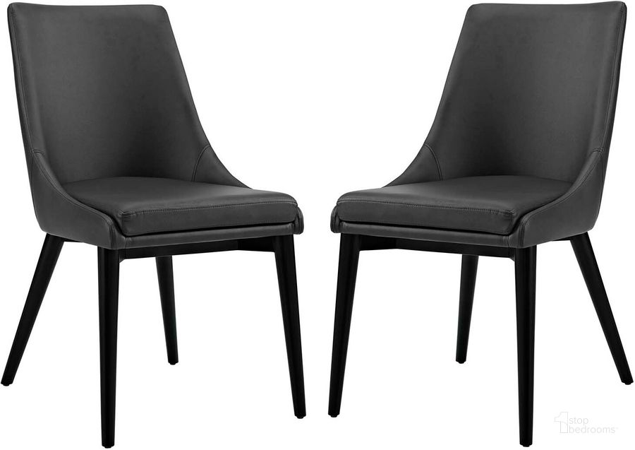 The appearance of Viscount Black Dining Side Chair Vinyl Set of 2 EEI-2744-BLK-SET designed by Modway in the modern / contemporary interior design. This black piece of furniture  was selected by 1StopBedrooms from Viscount Collection to add a touch of cosiness and style into your home. Sku: EEI-2744-BLK-SET. Material: Wood. Product Type: Side Chair. Image1