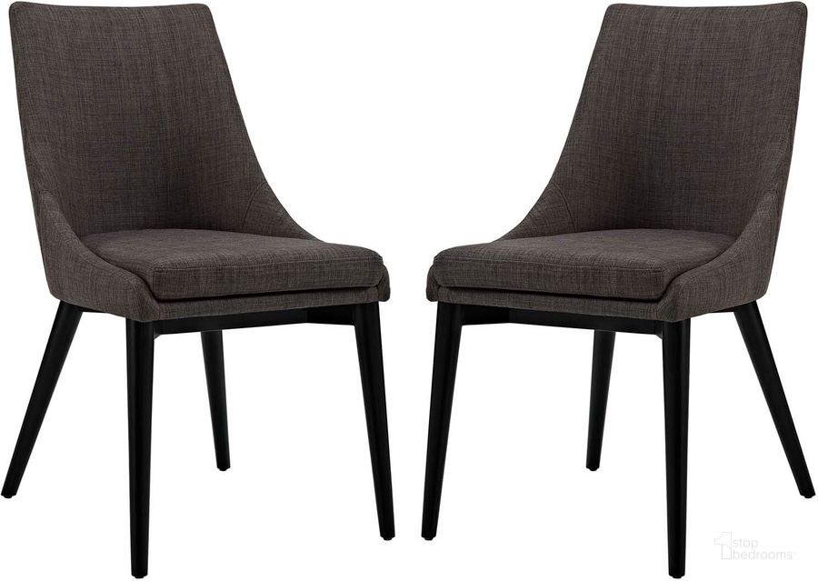 The appearance of Viscount Brown Dining Side Chair Fabric Set of 2 designed by Modway in the modern / contemporary interior design. This brown piece of furniture  was selected by 1StopBedrooms from Viscount Collection to add a touch of cosiness and style into your home. Sku: EEI-2745-BRN-SET. Material: Wood. Product Type: Side Chair. Image1